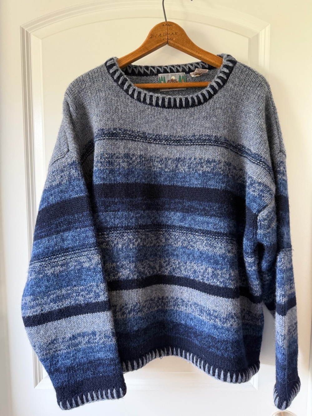 Vintage Cozy 100% Wool Fisherman Striped Crewneck Granola Sweater
